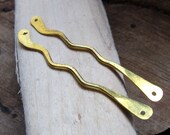 2 Brass Bar Connectors for Necklace, Earrings, Jewelry Making - Wave Paddles - Handmade Supplies
