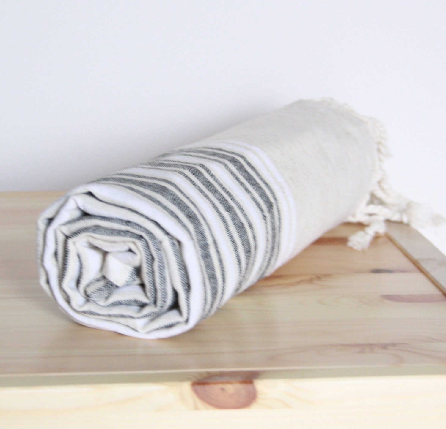 Bath Towel / Beach Towel , Turkish Bath Towel...Linen - Cotton PESHTEMAL Cream-Black