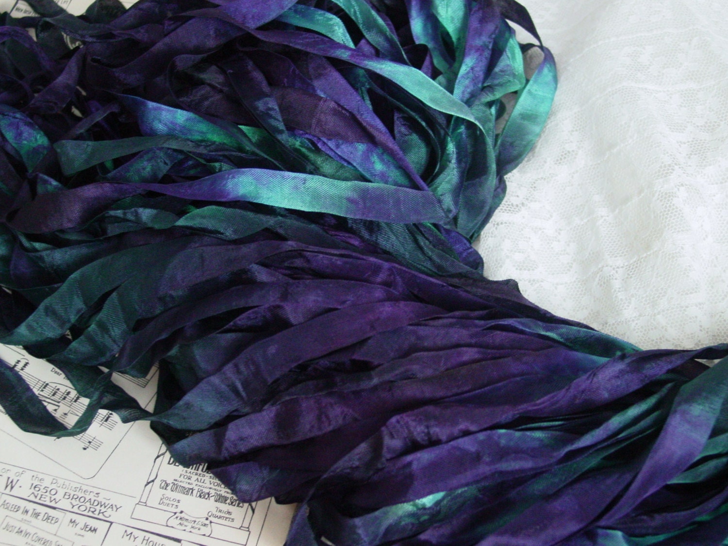 Hand Dyed ribbon -  Gorgeous DEEP SEA CAVERN half inch wide, 5 yards