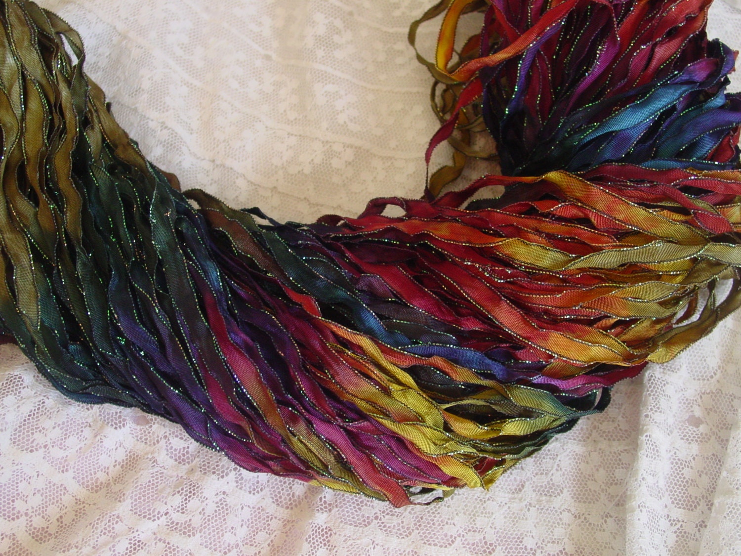 NeW Hand Dyed Ribbon - MYSTICAL dark shimmer edge ribbon, 5 yards