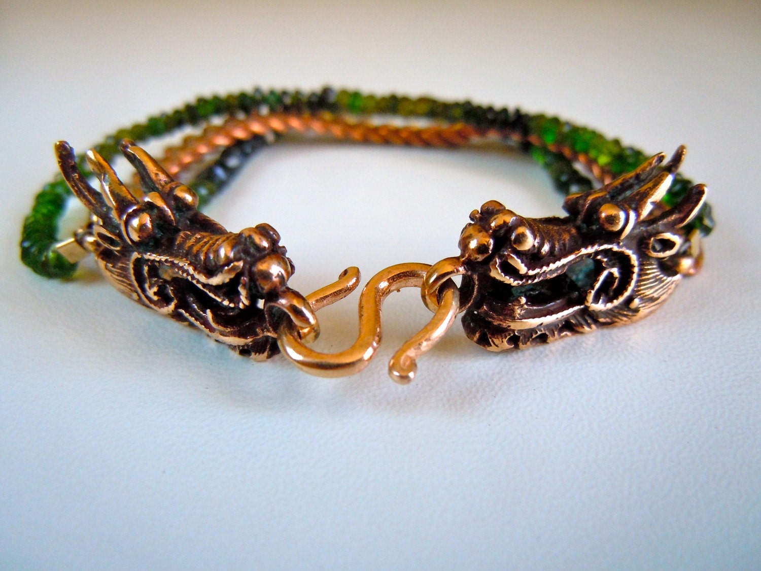 Firebreather Bracelet - Green Garnet, Bronze, Vintage Brass