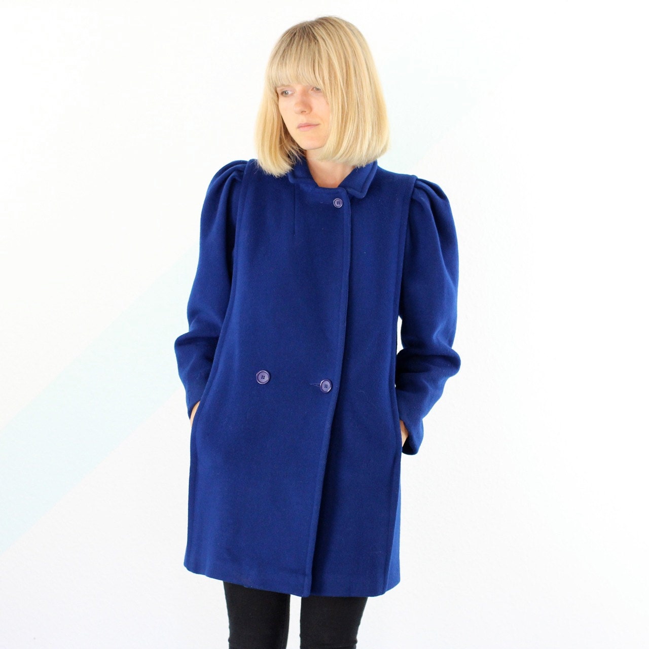 Cobalt Blue Puff Sleeve Coat - M