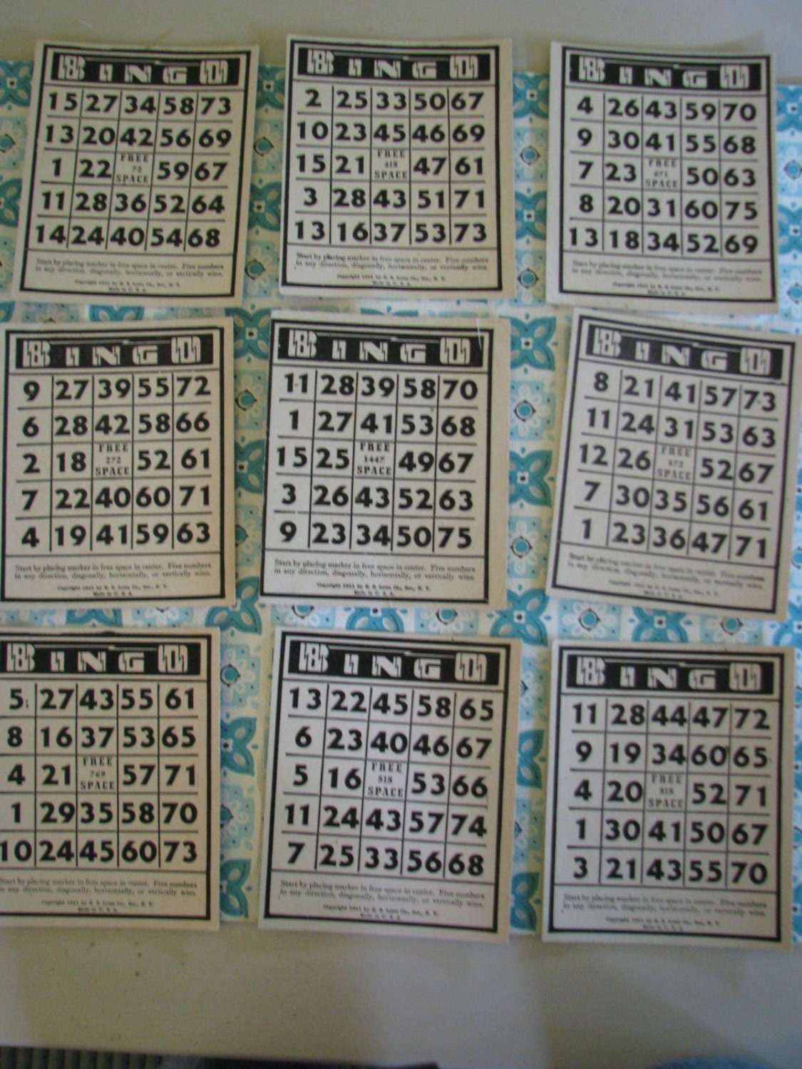 9 Vintage 1941 BINGO cards