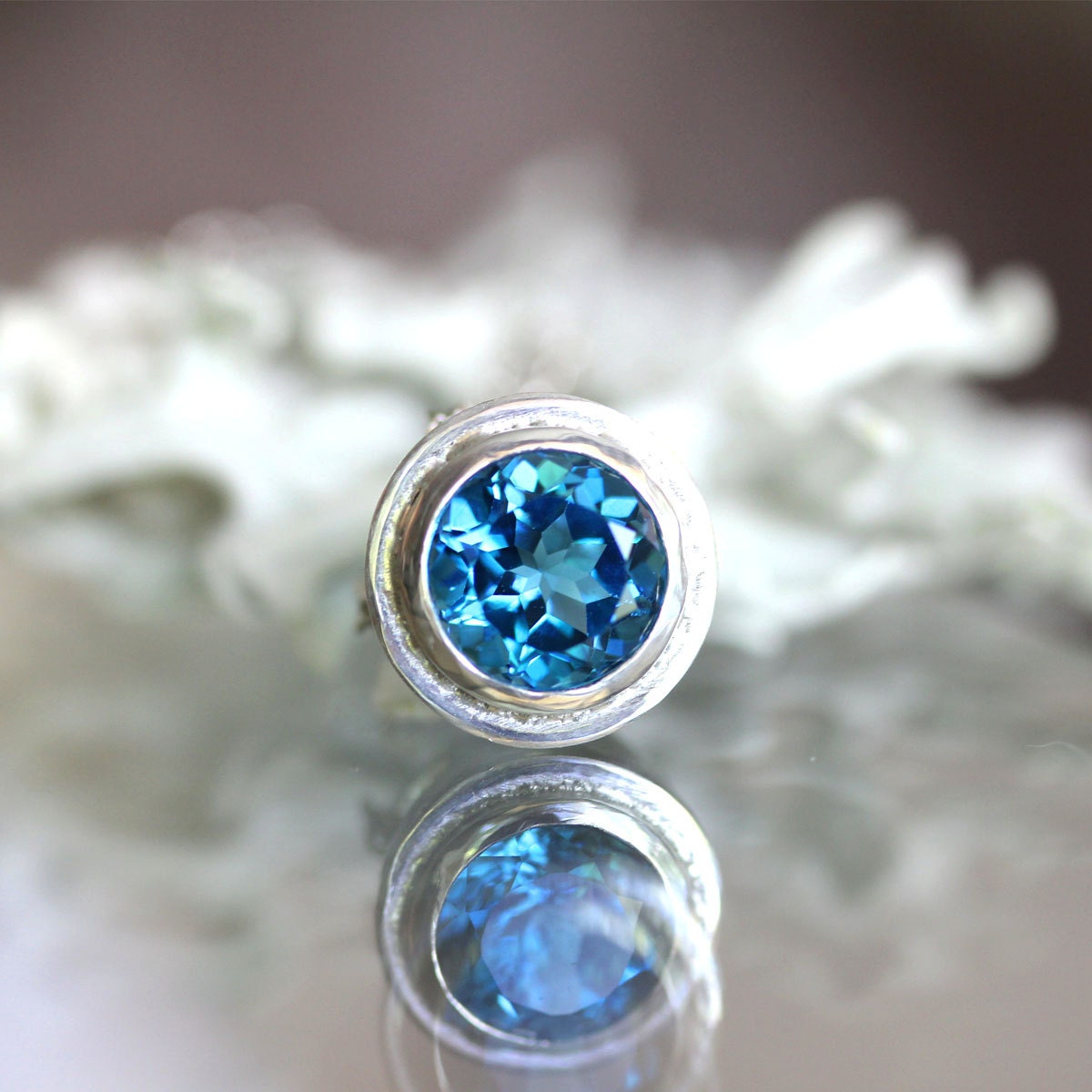 London Blue Topaz Halo Necklace In Nickel Free Sterling Silver - Made To Order