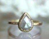 Teardrop White Gray Diamond in 14K Yellow Gold Engagement Ring (B) - Ready to Ship