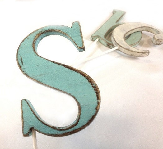 Letter S cake topper shabby beachy wedding decor