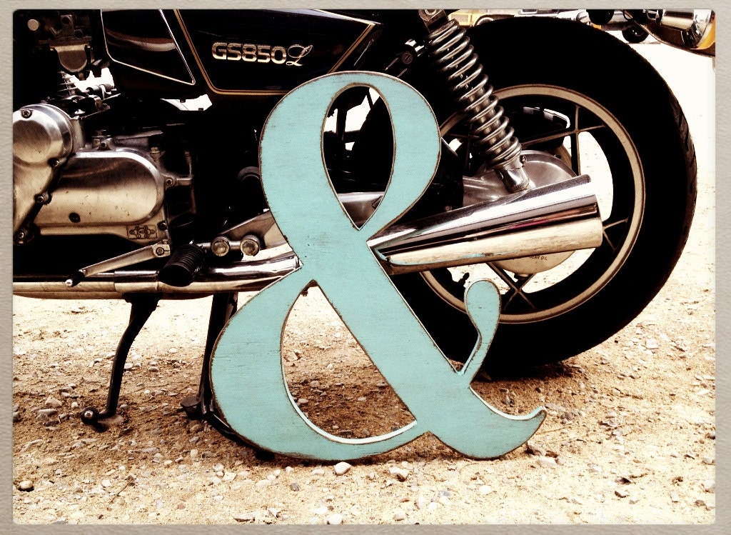 Large painted shabby wooden ampersand - wedding decor - vintage style - light turquoise
