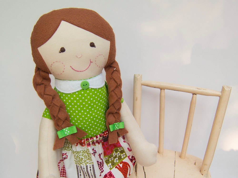 Cloth Doll Redhead Rag Doll Red Hair Ready to Ship