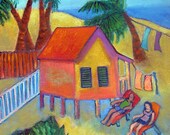 Bright and Colorful, Modern Art Tropical Beach Scene Painting by Charlotte 