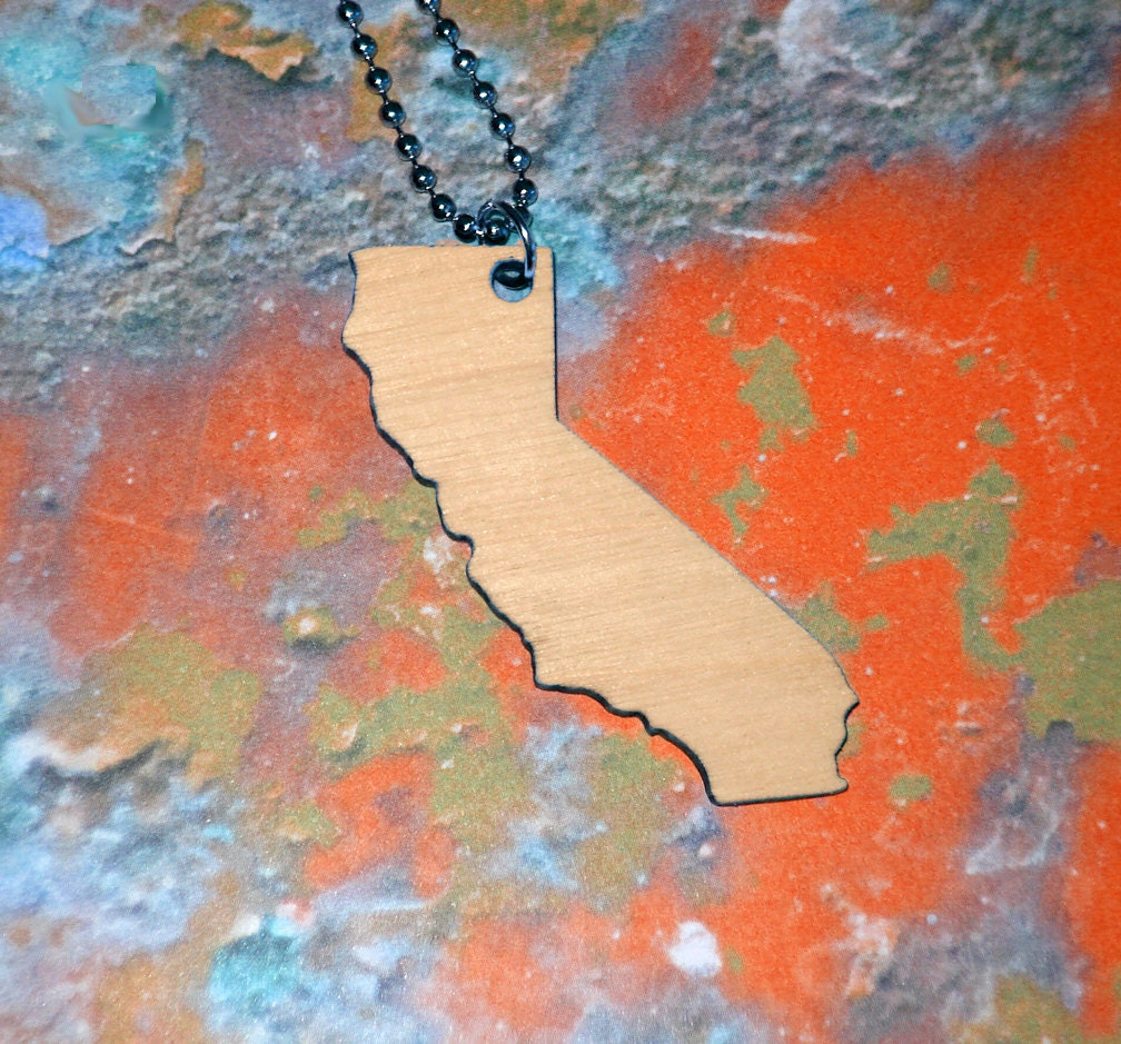 California Necklace in Birch Wood, Lasercut Wooden State Necklace