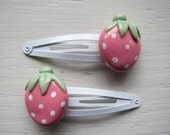 Pink Strawberry Polymer Clay Hair Clip Set