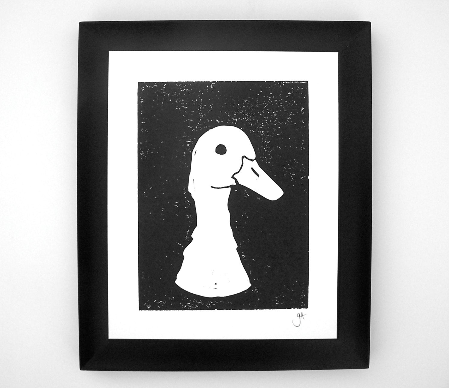 LINOCUT PRINT - duck BLACK letterpress poster 8x10