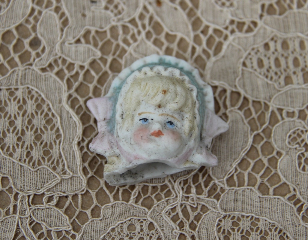 Bisque Doll Head from Germany- Blonde Hair and Hat