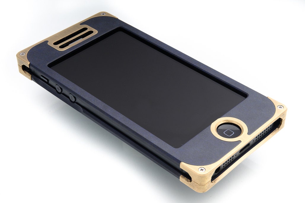 SALE- EXO16 Solid Brass and Dark Blue Composite for iPhone 5