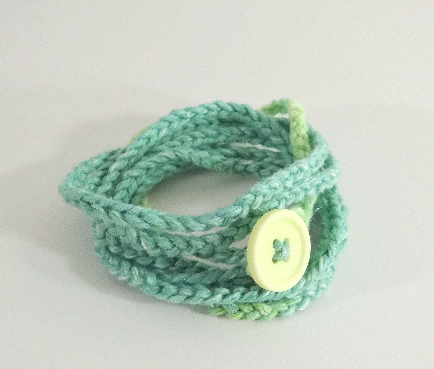 Teal Wrap Bracelet, Crochet Cotton Yarn Bracelet in Teal Blue Green