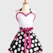 Sexy Retro Pinup Apron : Flirty and Cute Moda Half Moon Black and White Polka Dot Sweetheart Apron With Hot Pink in Vintage Style Full Skirt