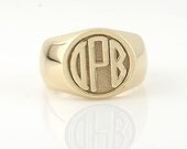 Men's Circle Monogram Ring in 14k Gold