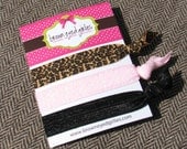 Elastic Hair Ties - Pink Glitter and black cheetah