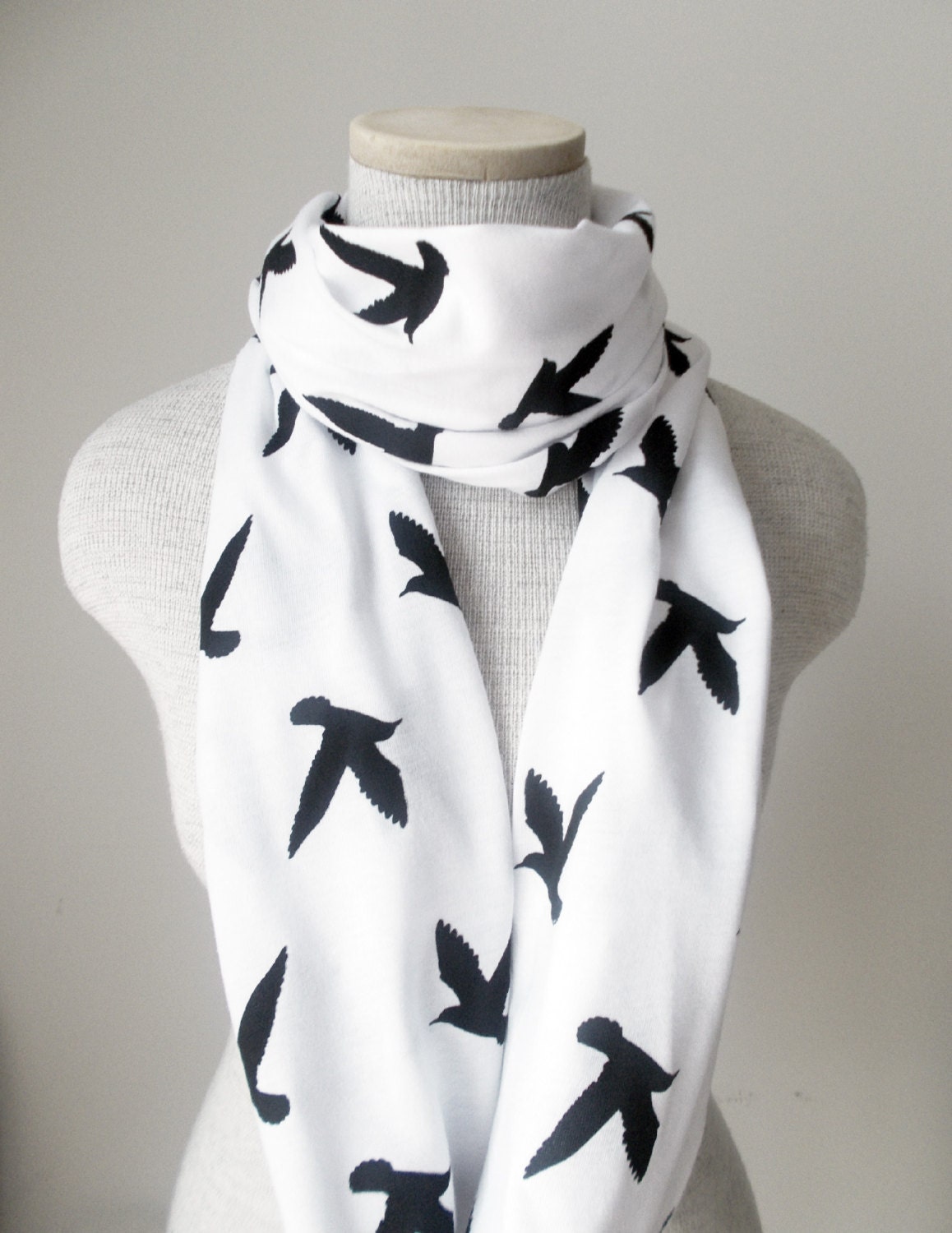 Infinity Scarf - Bird Scarf - Black on White
