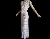 Vintage 30s Violet Print Dress NightGown Lady Duff Flutter Sleeve 38 Bust