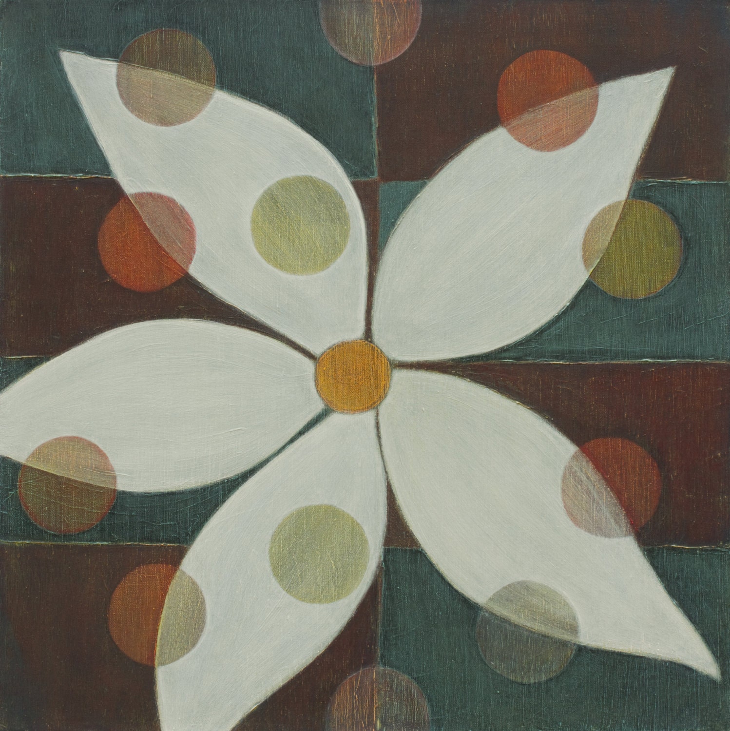 Contemporary Painting on Canvas White Flower with Dots