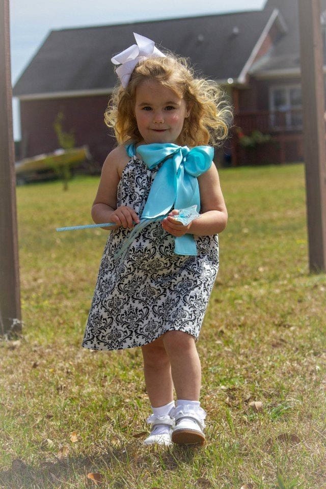 Damask black and white flower girl easter special occasion dress