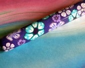 Crochet Hook - SUSAN BATES - Purple, and Turquoise Flowers - Size K - Handle covered with Polymer Clay