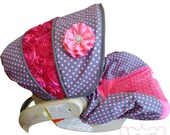 Pluto Neon Dot with Hot Pink Rose Infant Car Seat Cover