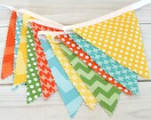 Bunting Photo Prop Fabric Flags  - Yellow, Orange, Aqua Blue and Green Chevron - Ready to Ship