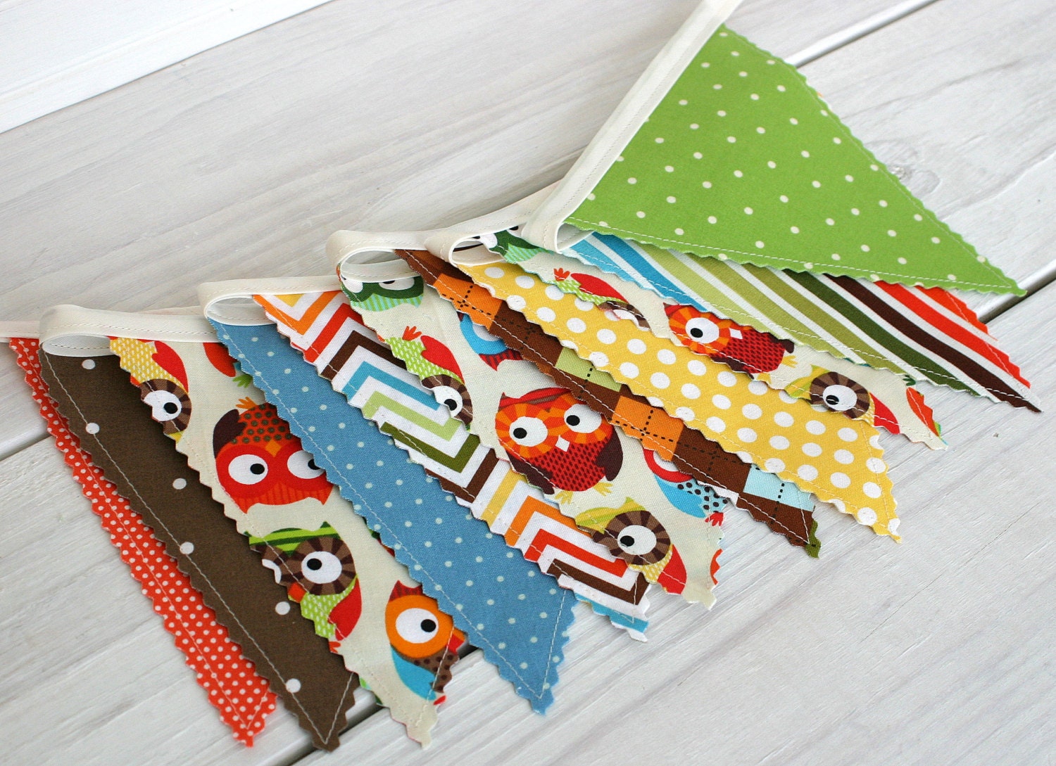 Bunting Fabric Banner Fabric Flags Baby Nursery Decor - Wise Owls - Ready to Ship