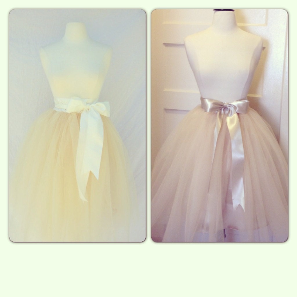 Custom Listing Champagne Tulle Tutu Skirt Tea Length and Ivory Lace Bustier