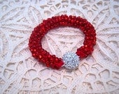 Knit Beaded Bracelet - "Ruby Red"