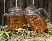 Toasting Glasses,Etched Mason Jar Glasses, 16 ounce. Rustic Wedding Barn Decor, Personalized Wedding Gift, Bridal Shower Gift, Mr & Mrs