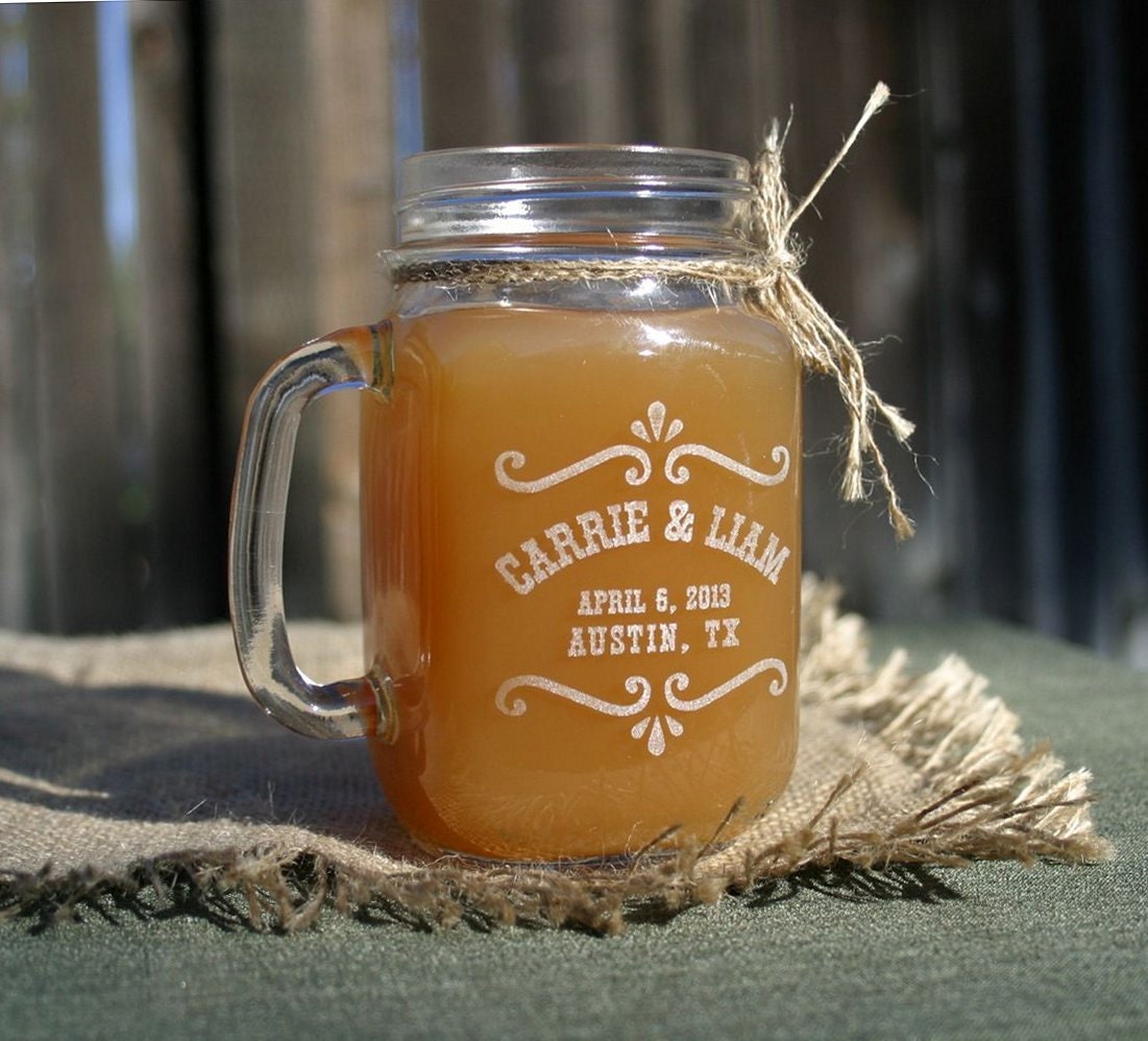 Bridesmaid Gifts, Groomsmen Gifts, Mason Jar Mugs Glasses Rustic Wedding Decor, Personalized Glasses Mugs Laser Etched  Wedding Party Favors