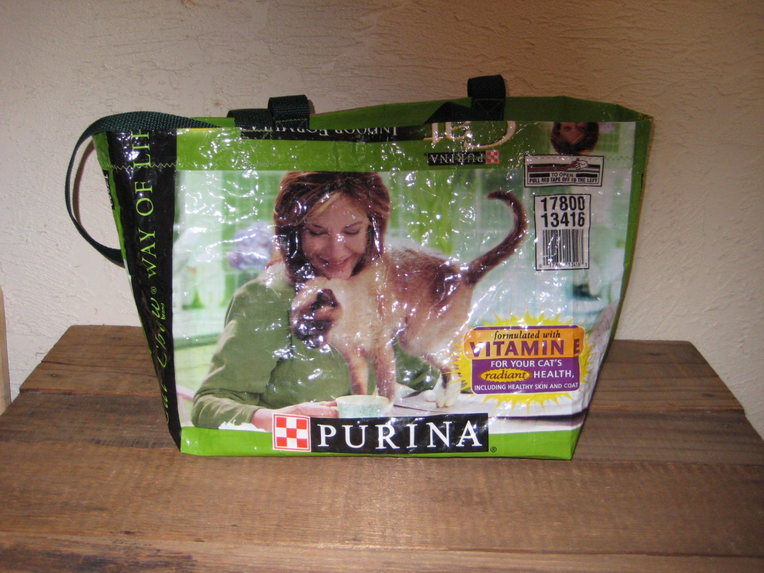 Recycled / Upcycled / Reusable Cat Food Market Tote Bag Purse - Free Shipping to USA