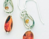 Genuine Amber and Sterling Silver Dangle Earrings