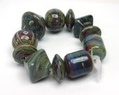 Handmade lampwork bead set  -  Down to Earth  -  green, sage, blue, SIS,  loose glass beads, organic, natural