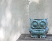 owl planter utensil holder in robins egg blue