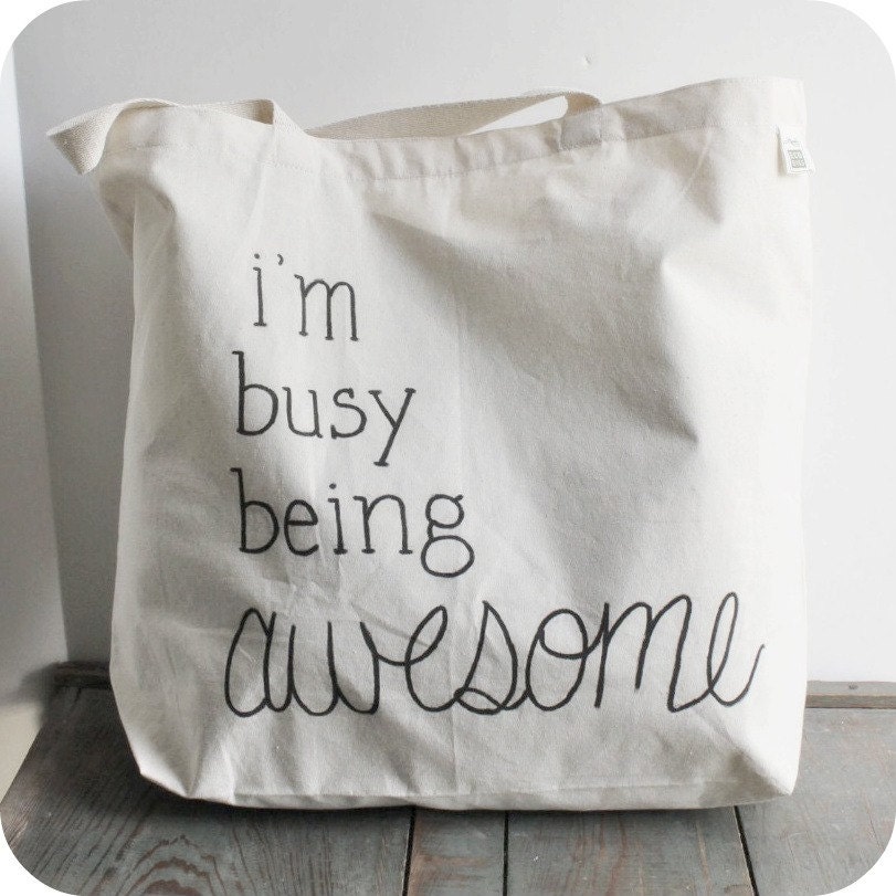Tote Bag Awesome Black White Hand Painted Recycled Cotton funny humor shoulder bag mens womens