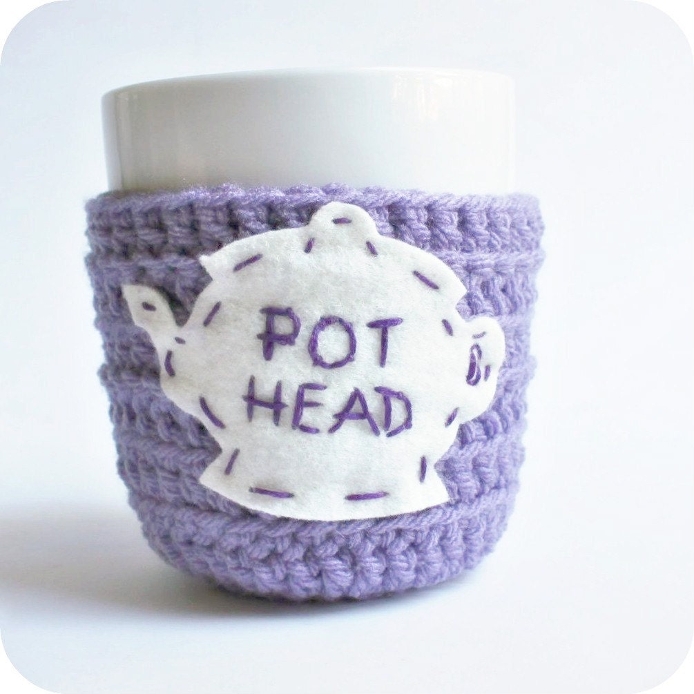 Tea Cup Cozy Mug Cozy Funny Pot Head purple lavender cozy handmade cozy cover