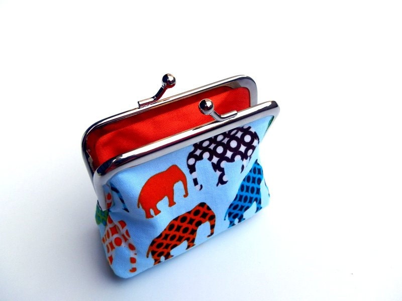 Coin purse Elephants geometric safari colourful light blue orange
