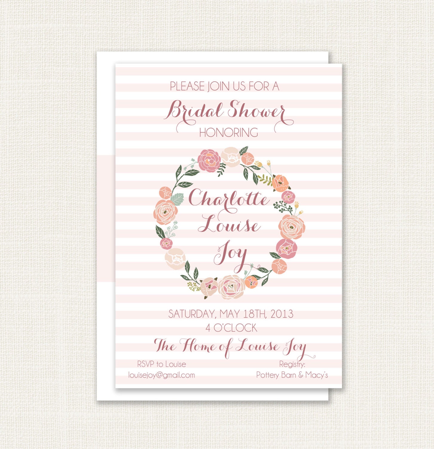 Printable Floral Wreath Bridal Shower Invitation