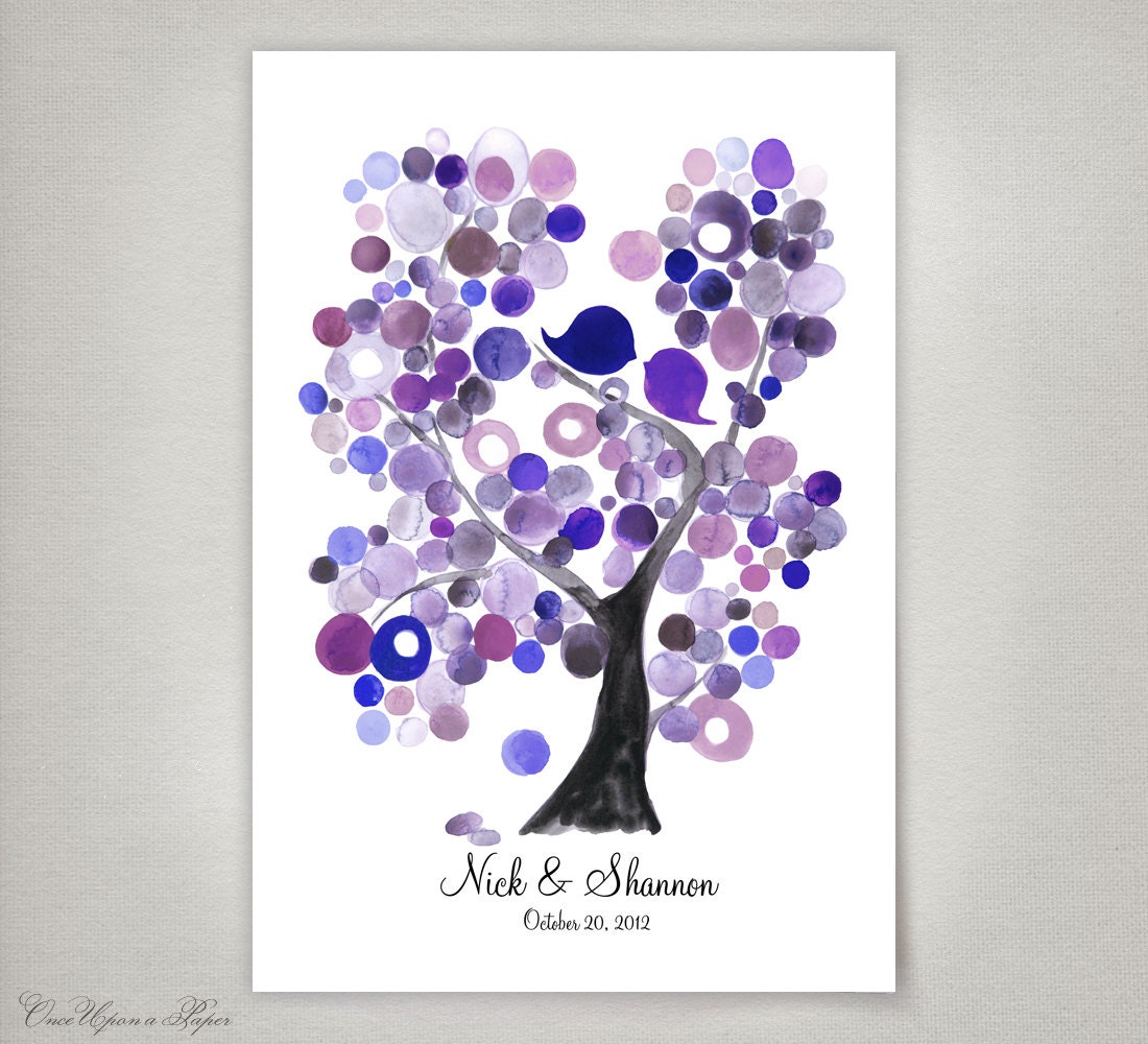 Rustic Wedding Guest Book Tree Alternative Love Birds - 13x19inch wedding guest book art Poster size wall decor