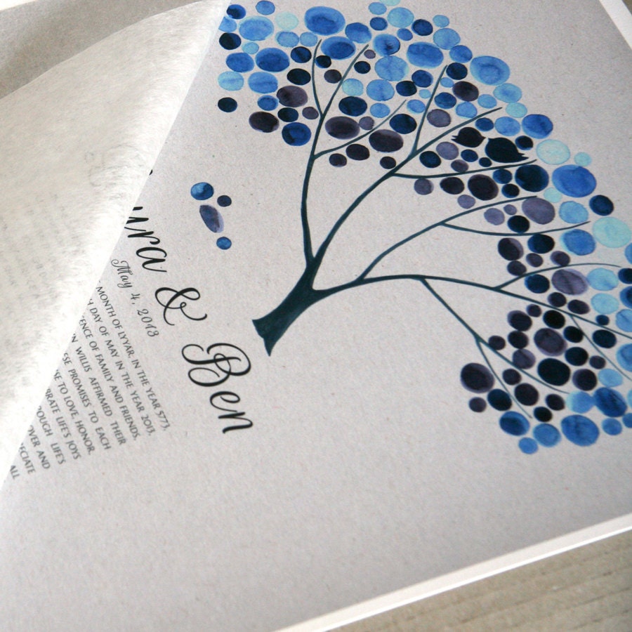 Personalized Unique Ketubah Gray Kraft Tree of Life and Love Birds Blue Safari Tree