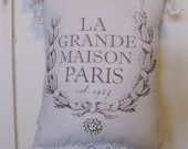 French Country, Paris, Graphic Pillow, Lace, Hanging Pillow, Romantic, Cottage Chic, Ribbon