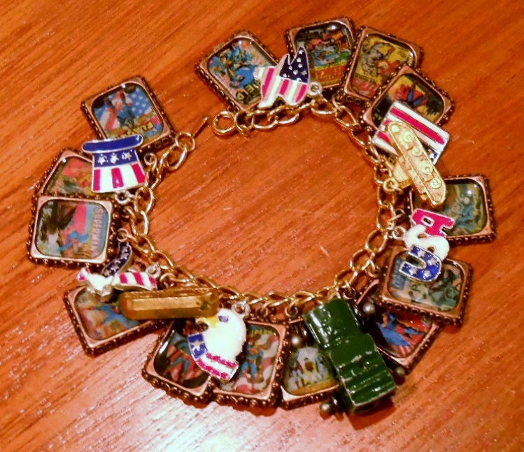 Patriotic Superhero Comic Book Altered Art Charm Bracelet - WWII
