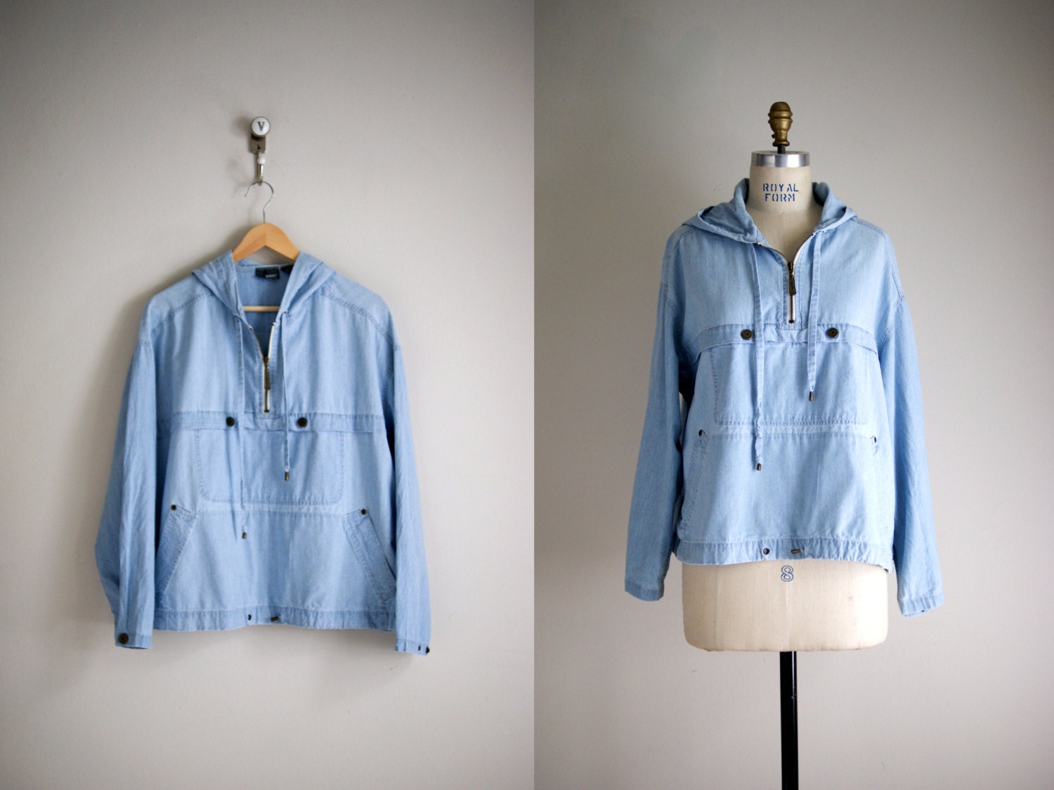 chambray pullover / vintage 80s cotton anorak / Ocean Air jacket
