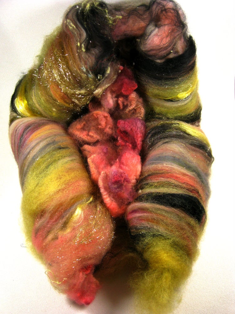 Golden Dusk Wild Card Bling Batt for Spinning and Felting