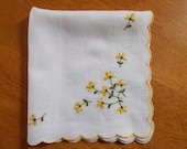 Vintage Hankie, Ladies Hankie, Yellow flower detail on white cotton, collectable, Mother of Bride,, Victorian, Romantic, Mothers Day
