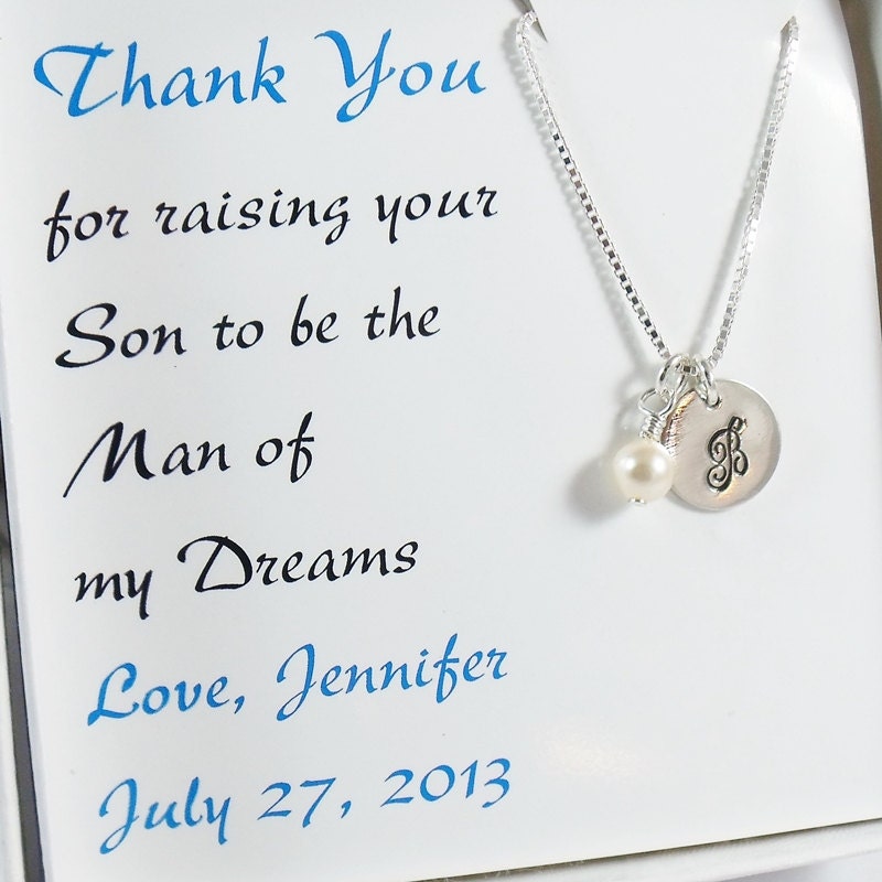 SALE -Thank you for Raising the Man of my Dreams Initial Necklace - Wedding - Mother of the Groom Gift